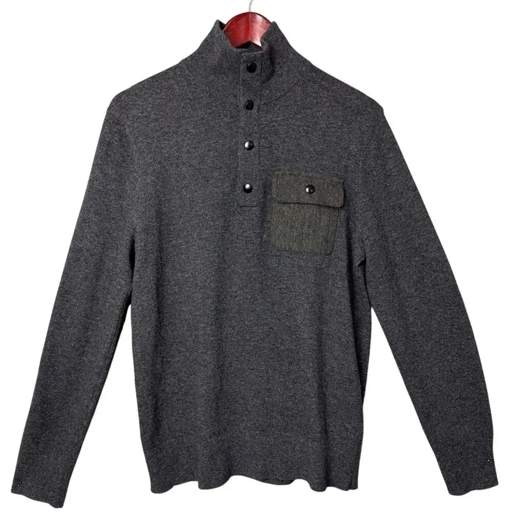 Banana Republic Mens 1/4 Snap Sweater Italian Merino Wool Gray Minimalist Preppy